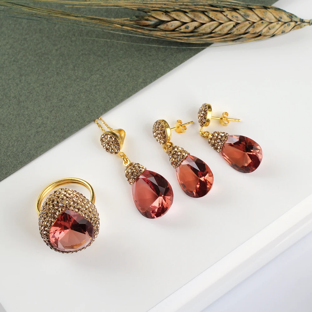 Женский комплект украшений из серебра 925 пробы с зултанитом кольцо + ожерелье