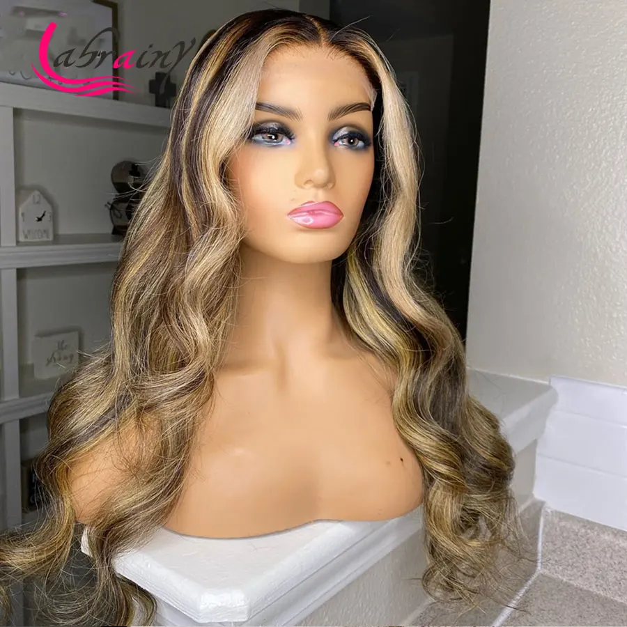 

Highlight Honey Blonde 613 Hd Transparent Lace Front Human Hair Wig Ombre Brown 13X6 Lace Frontal Full Body Wave Wig Pre Plucked