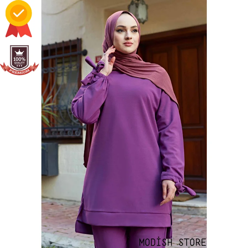 Linerless Crew-Nec комплект для мусульманских женщин 2021 платья для женщин Абая Дубай 2021 Рамадан помощь мусульманский комплект-хиджаб кафтан ислам