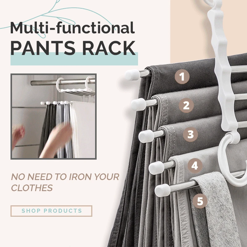5 in 1 Pant Rack Hanger for Clothes Organizer Multifunction Shelves Closet Storage Organizer Folding Clothes Hang StainlessSteel