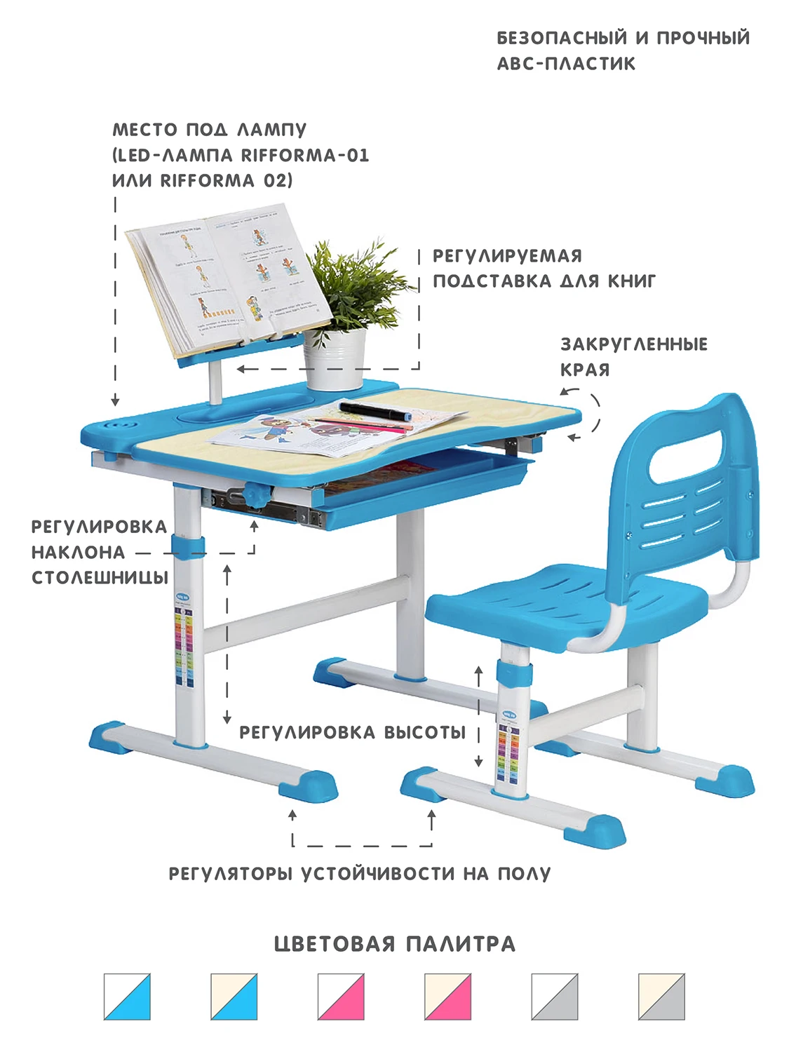 Растущая парта и стул комплект RIFFORMA SET-17 | Мебель