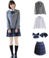student uniform five piece set long sleeved female high school students set plaid pleated skirt gray suit set