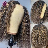 u part deep curly human hair wig indian highlight blonde brown color remy human hair glueless wig deep wave wig for black women