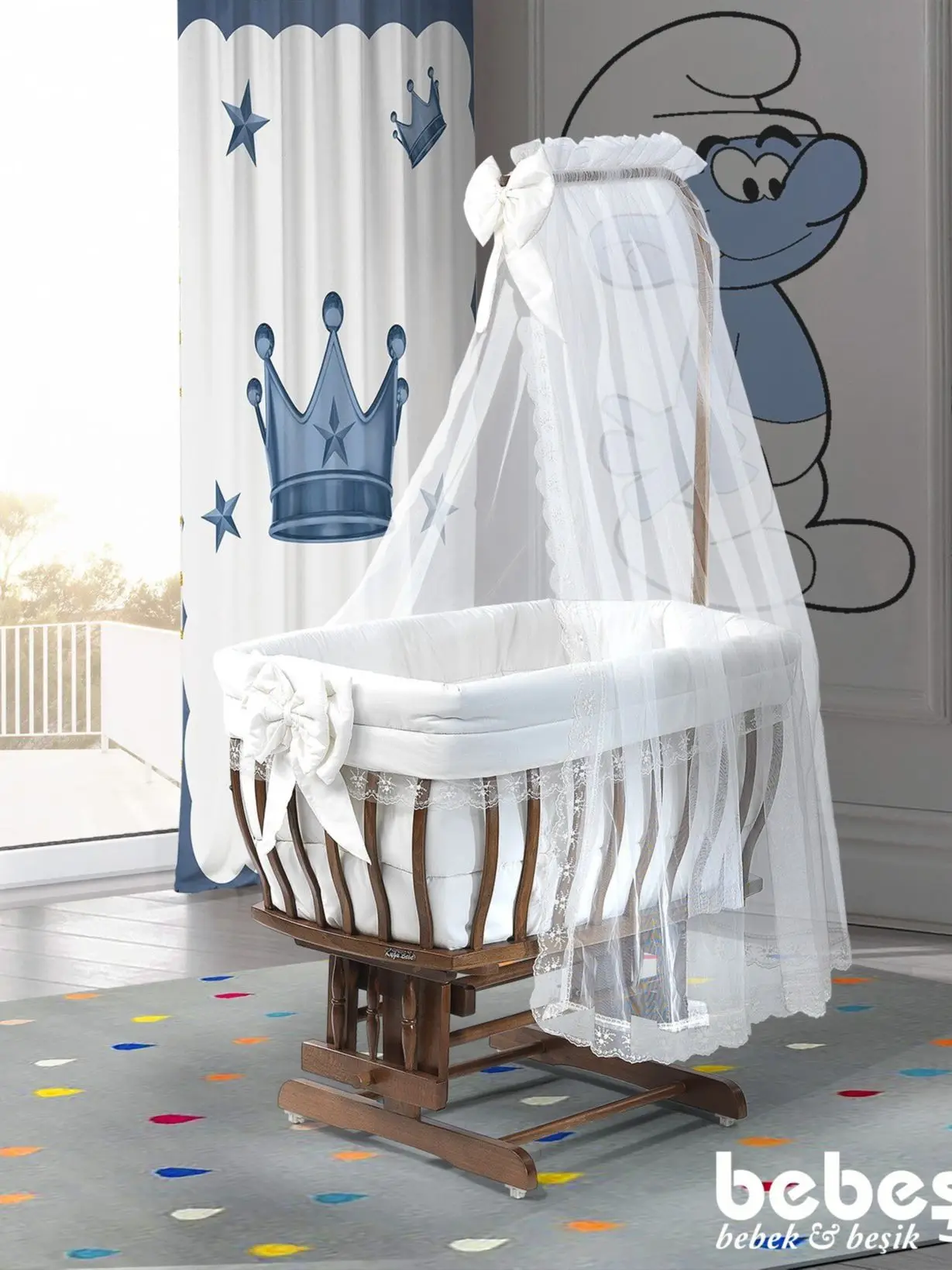 wooden Baby Crib Kid Bed Duvet Pillow Mosquito Net Rocking Chair Bassinet Swing Mini Cradle Hammock Basket Side Furniture Tool