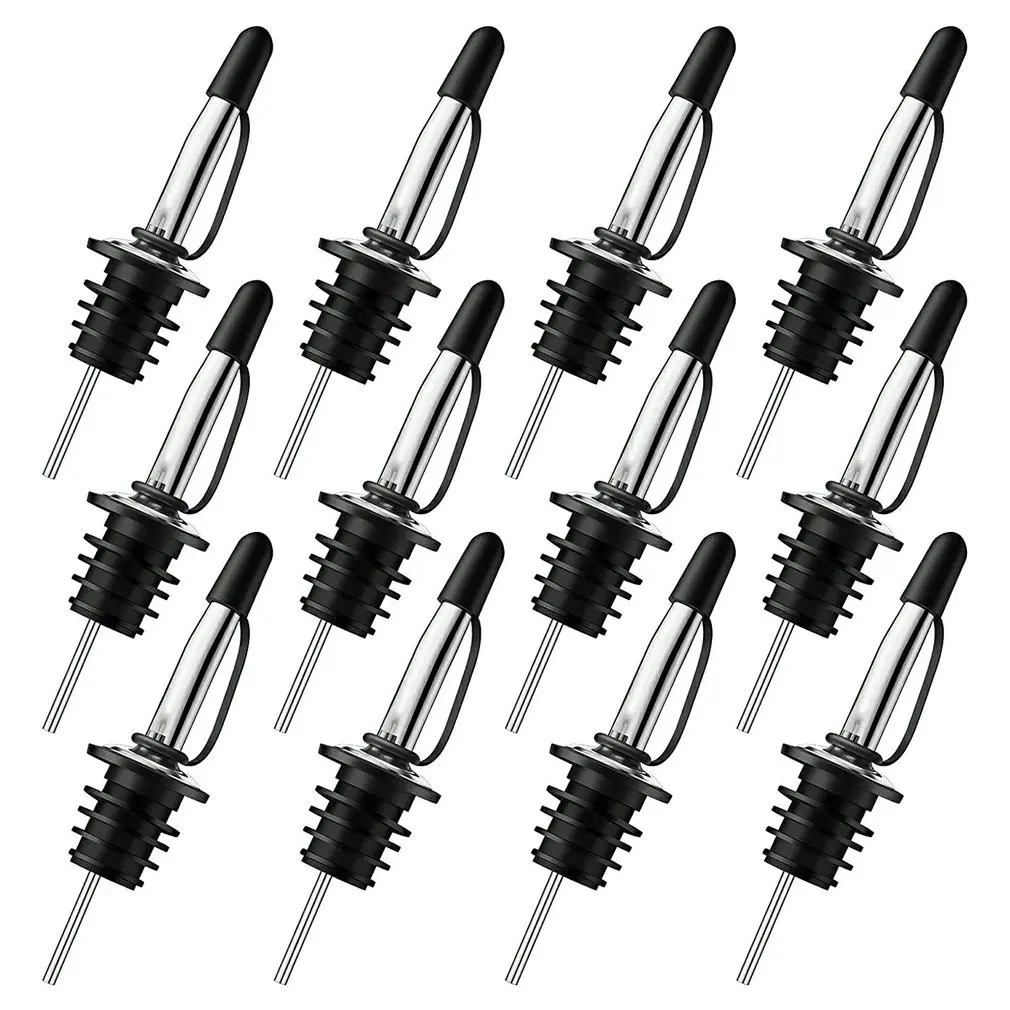 

12pcs Stainless Steel Liquor Bottle Pourers Flow With Siamese Rubber Dust Cover Bottle Mouth Pour Spouts For Liquor Bottles