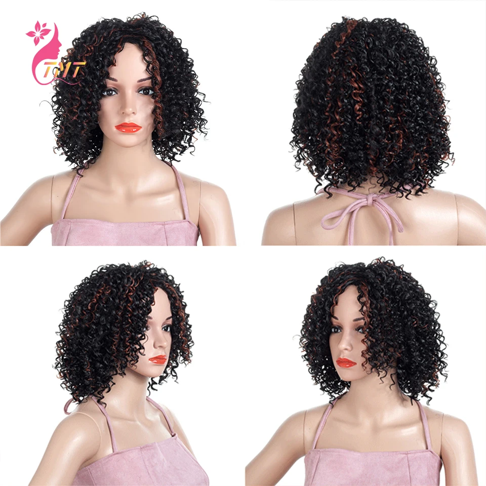 

Short Curly Wig Synthetic Kinky Curly Wigs For Black Women African American Natural Black Heat Resistant Black and Brown Wig