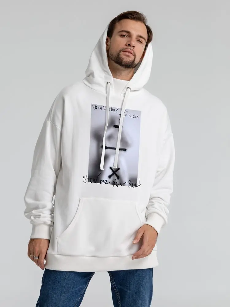Худи оверсайз Покажи мне свою душу молочно-белое размер XS/S