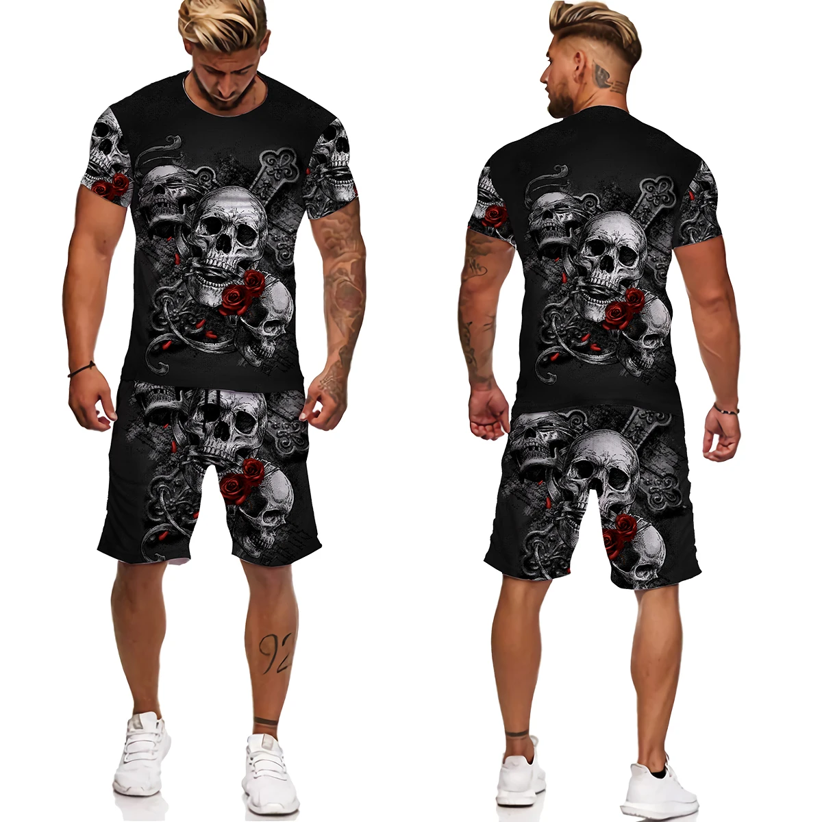 Футболка мужская с принтом черепа повседневный тренировочный костюм коротким
