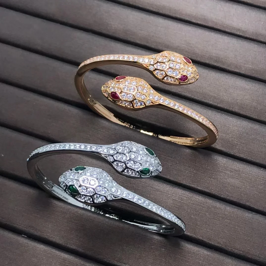 

BV New High Quality Double Snake Head Full Diamond Bracelet Ladies Fashion Luxury Original Brand Jewelry Gift Bulgaria