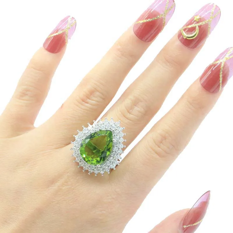 

26x22mm Princess Cut 6.6g Big Drop Green Peridot Red Blood Ruby White CZ Daily Wear Silver Rings for Women Silver Ring