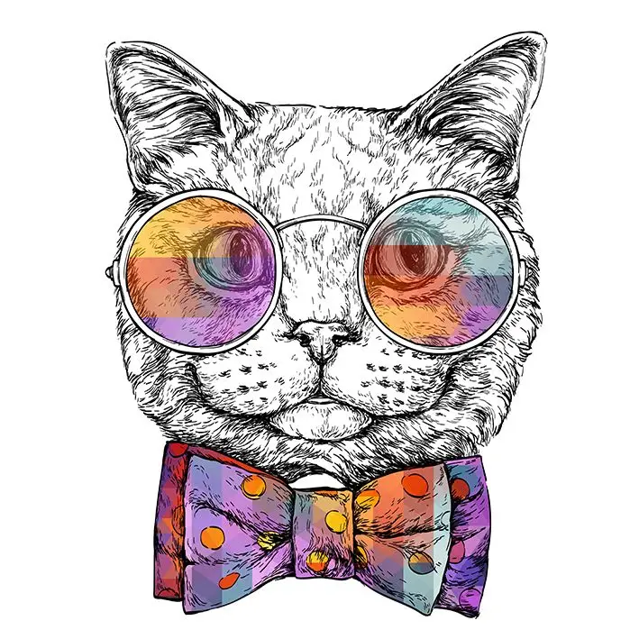 Занавеска для душа Умный кот в очках и галстуке-бабочке горошек модный значок