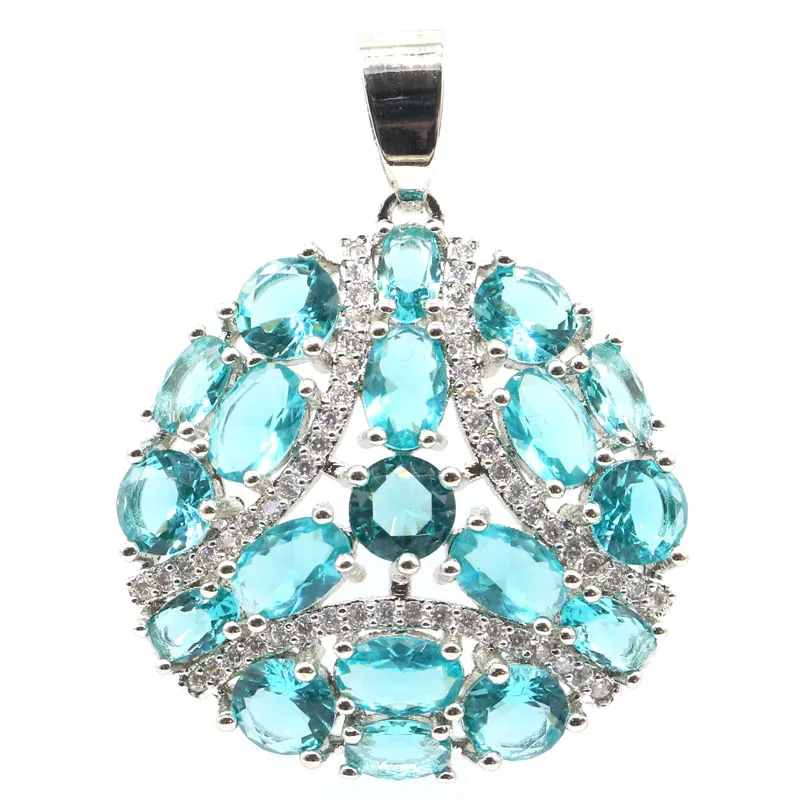 Сверкающая круглая синяя аквамариновая подвеска 36x28 мм подарок для сестры