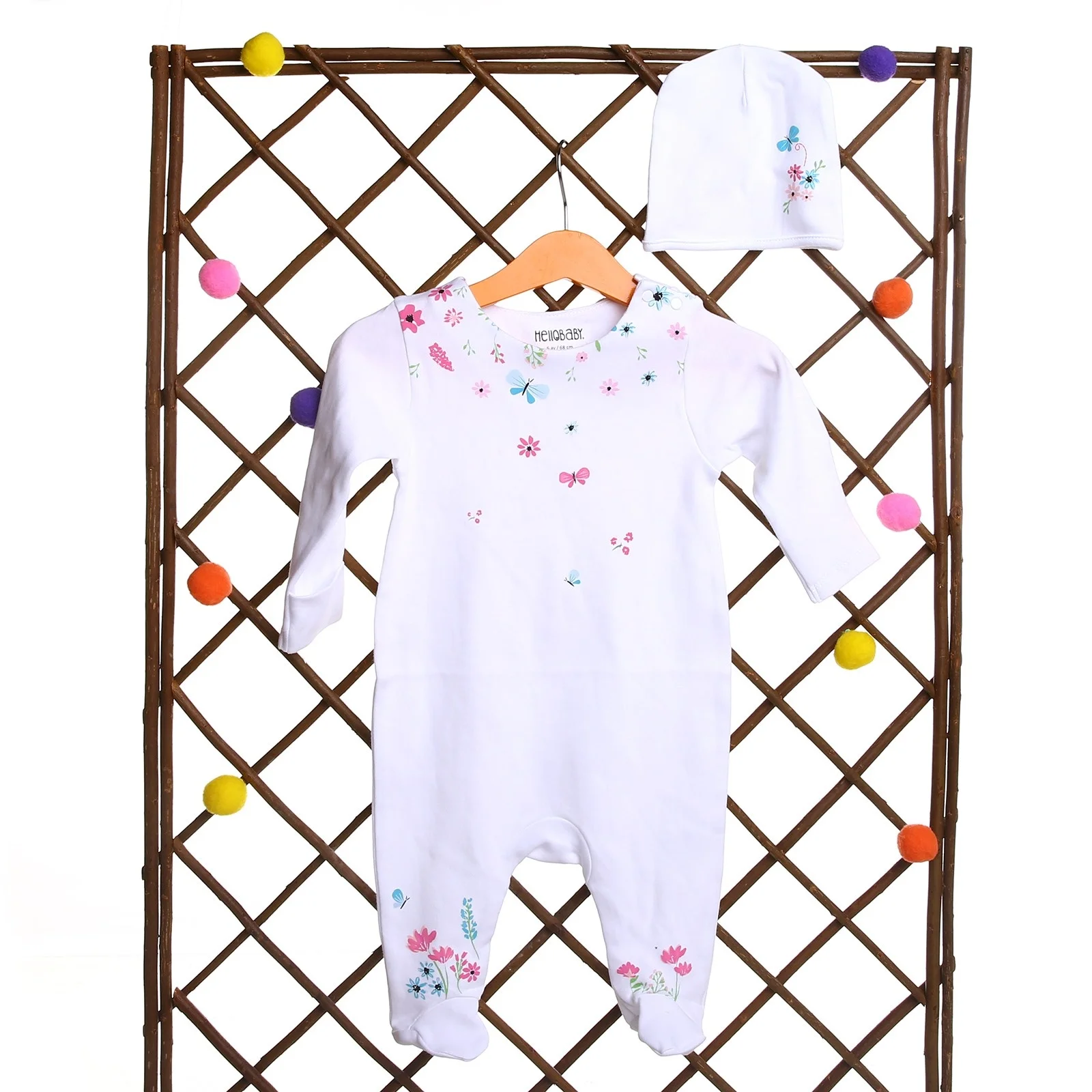 Ebebek/HelloBaby комбинезон с цветочным узором для маленьких девочек комплект со шляпой|