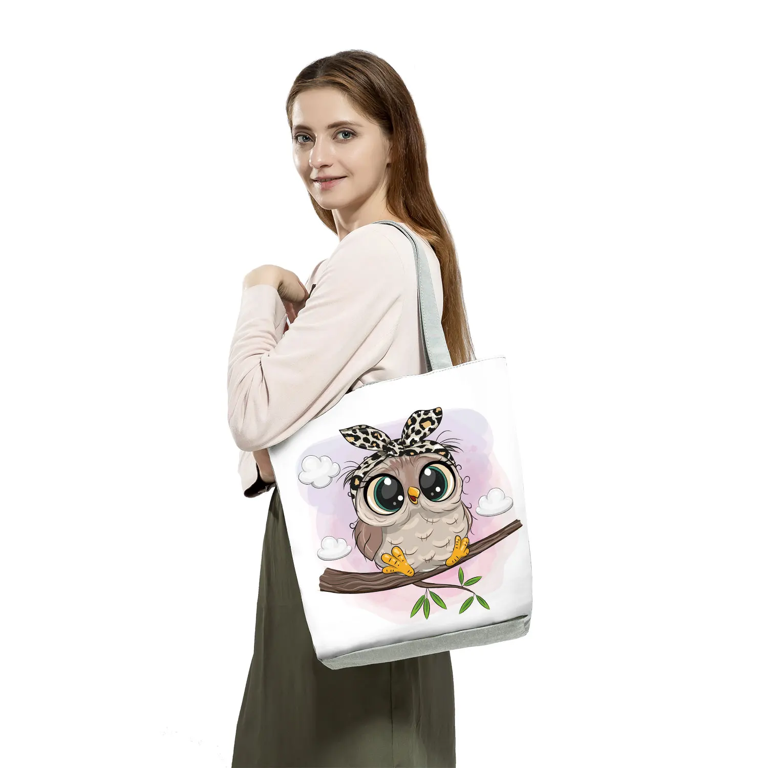 Fashion Trend New Handbag Cute Owl Graphic Printed Shoulder Bag Female Casual Harajuku Tote High Capacity Practical Shopping Bag