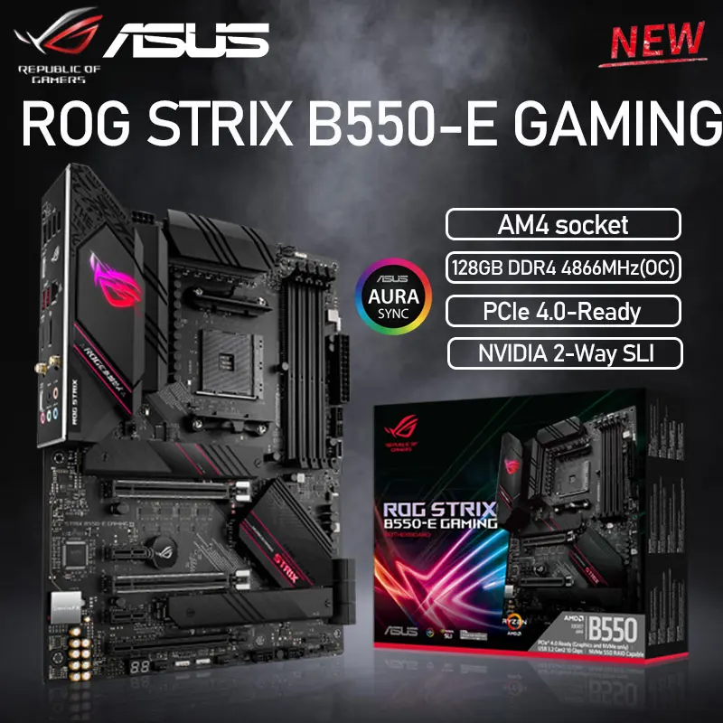 

AM4 ASUS ROG STRIX B550-E GAMING Motherboard AMD Ryzen 3rd DDR4 128GB(OC) PCI-E 4.0 M.2 B550 Placa-mãe AM4 ATX Desktop B550 New