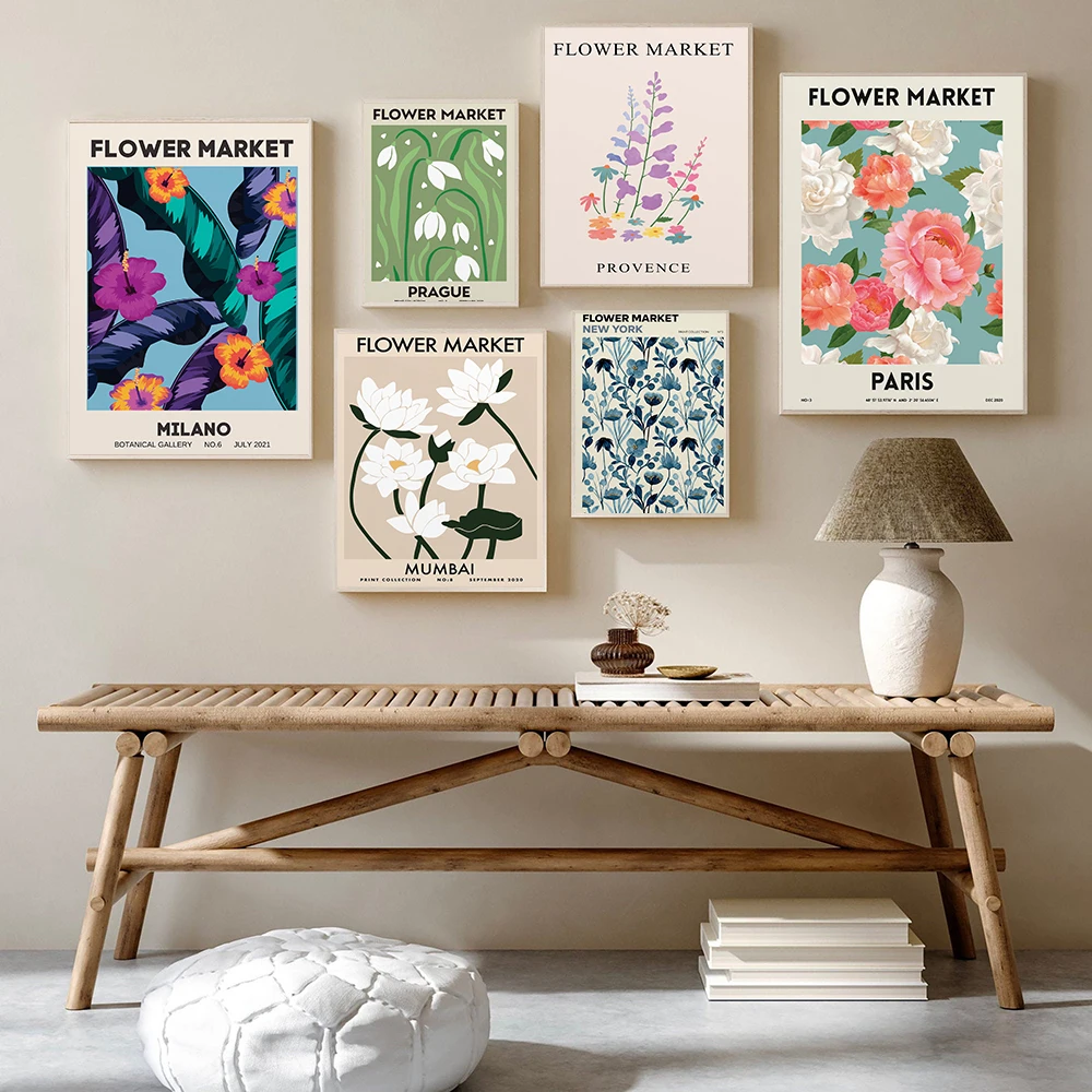 

Botanical Poster Flower Market Canvas Painting Vintage Abstract Art Print Scandinavian Wall Picture For Living Room Home Decor