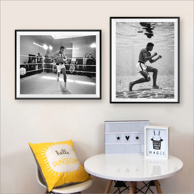 

Boxer Muhammad Black White Vintage Photo Poster, Muhammad Training for His Fight Against Brian Canvas Painting Print Wall Decor