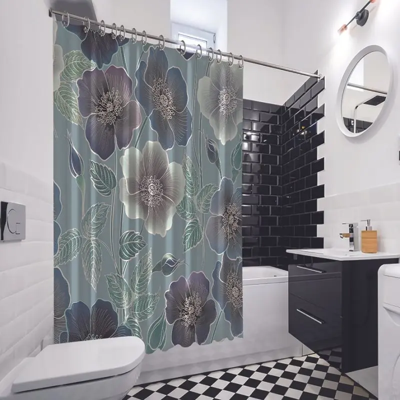 Занавески для душа весенние цветущие садовые Маки Цветы Листья классические