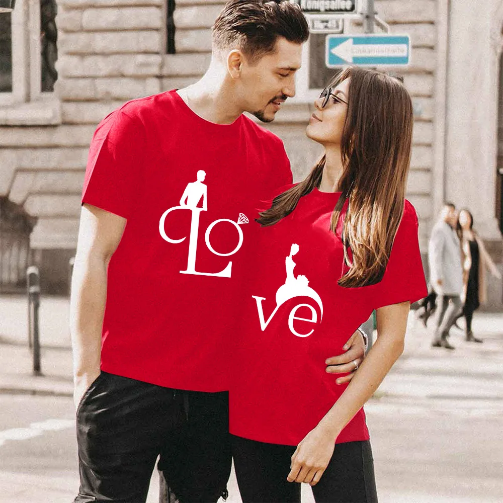 MK Couple T-shirt Love Print Lover Summer Cotton Short Sleeve Tees Casual Harajuku Woman Clothes Man Tops Oversized t-shirt