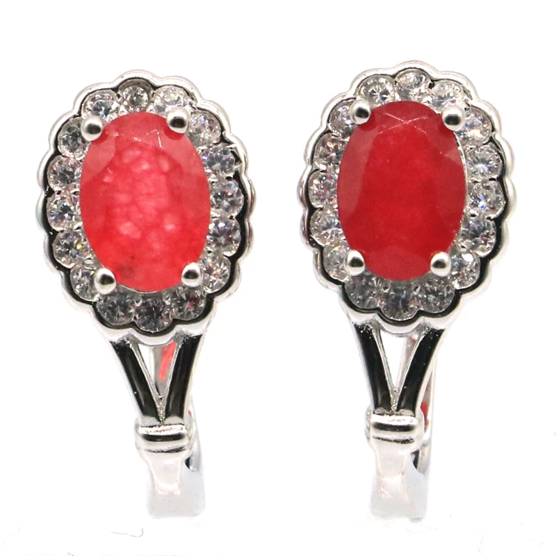 

12x9mm Jazaz 3.27g Lovely Cute Real Red Ruby Created Blue Aquamarine Pink Kunzite CZ For Women 925 Sterling Silver Earrings