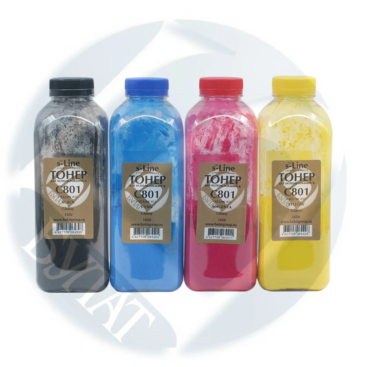 Комплект цветных тонеров Булат для OKI C801 C822 MC581 4 цвета шт 44643008 44643007 44643006 44643005.