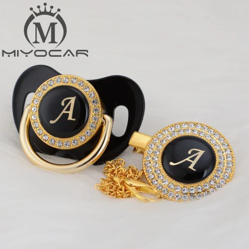 MIYOCAR золото серебро имя инициалы письмо красивый bling соска и соска клип BPA бесплатно пустышка bling уникальный дизайн LA - Цвет: LA-4  6-18m