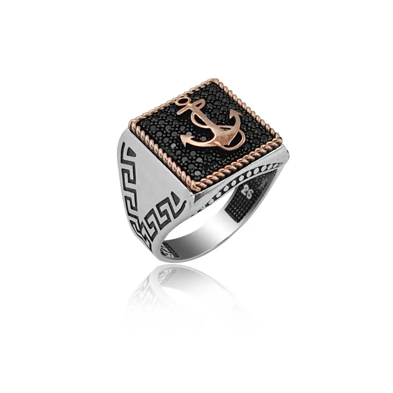 925 Silver Casual Anchor Printed Rings for Men