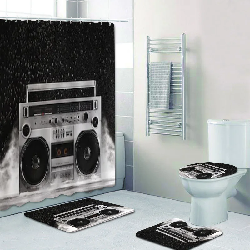Винтажная занавеска для душа Boombox s ванной комнаты ретро радио усилитель КОВРИКИ