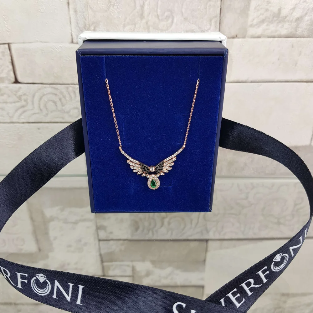 Collier en argent regardé 925 pour femme, vert émeraude, goutte, aile d'ange, Zcomprend sur pierre, cadeau d'anniversaire, pendentif de fierté, saison d'été