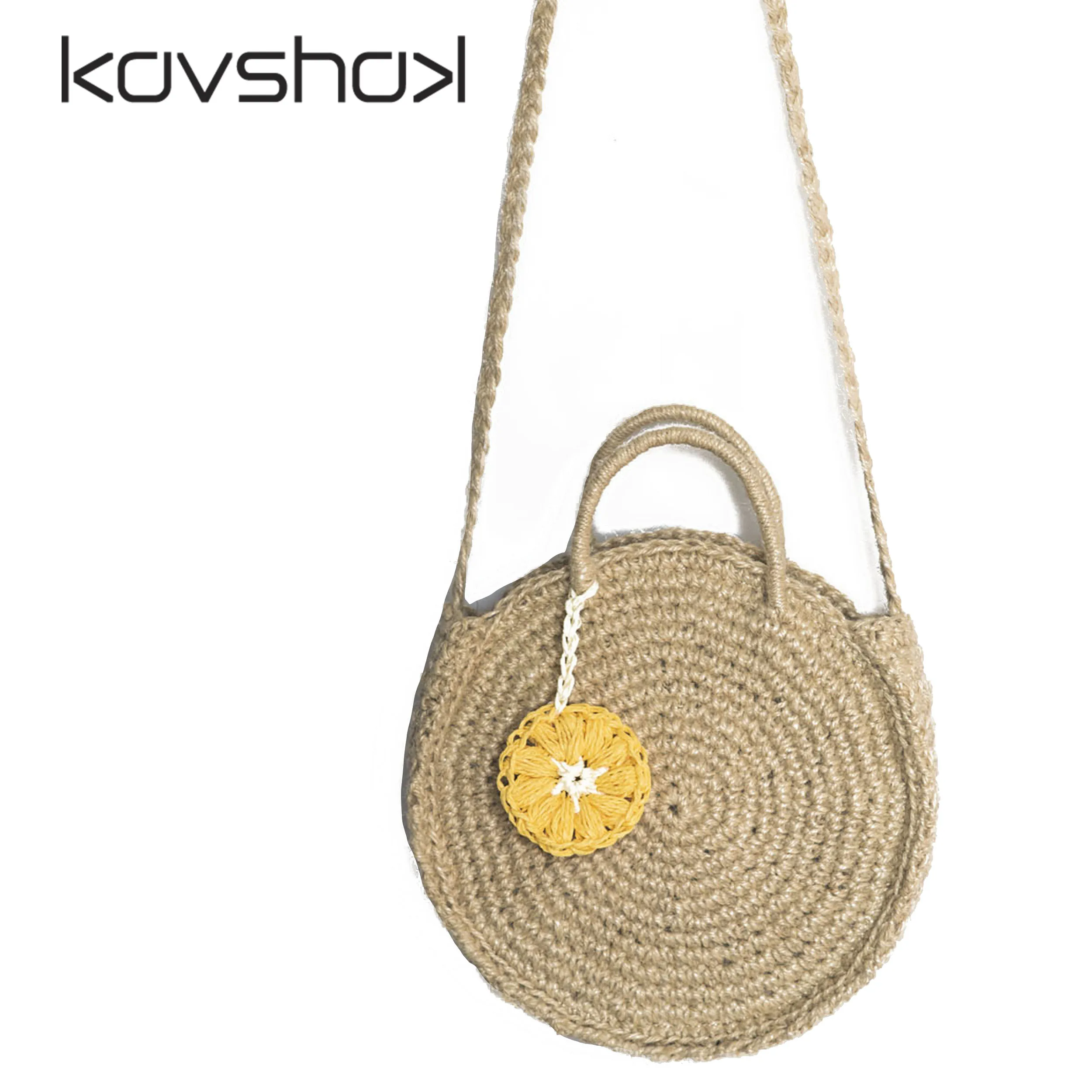 Kavshak Daisy Detail Jute Stylish Natural Round Bag Rattan Beach Messenger Made in Turkey luxury handbags women bags designer