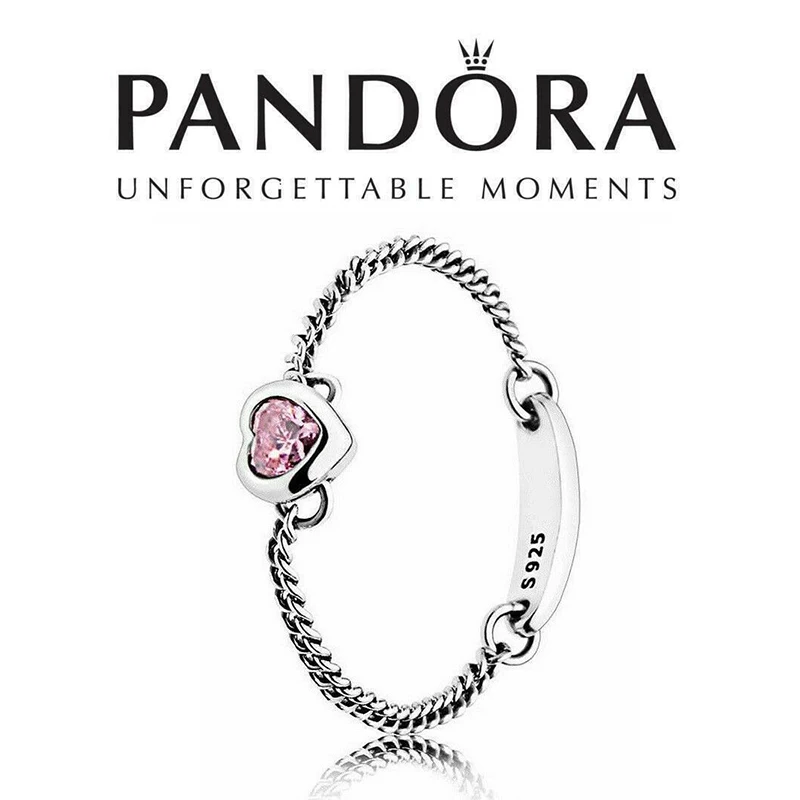 

PANDORA Spirited Heart Chain Ring Pink Blue Ring With Box