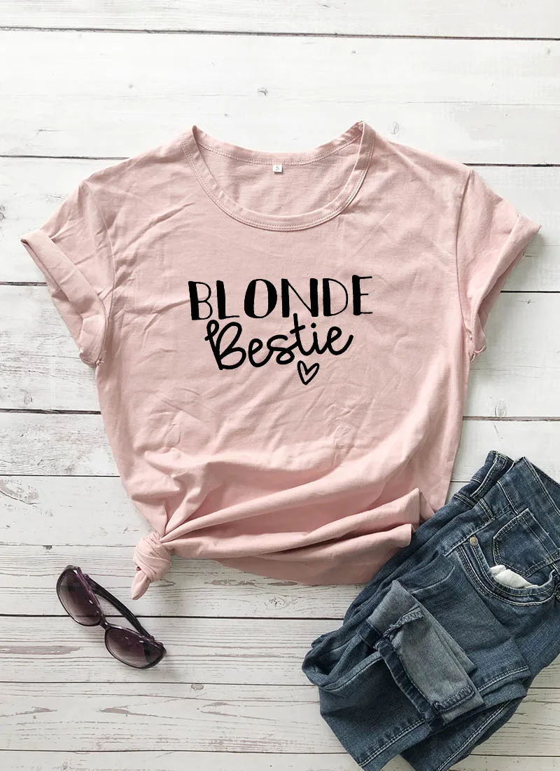 Blonde Bestie Printed New Arrival Women's Funny Casual 100%Cotton T-Shirt Best Friends Tees Sister Shirts | Женская одежда