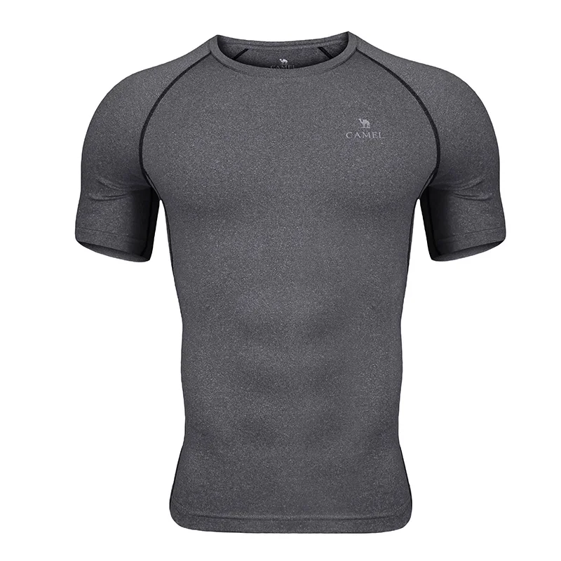 CAMEL Gym T-Shirts Dry Fit Men Sports Fitness Training Outdoor Workout Short Sleeve High Elastic Crossfit Tops Tights