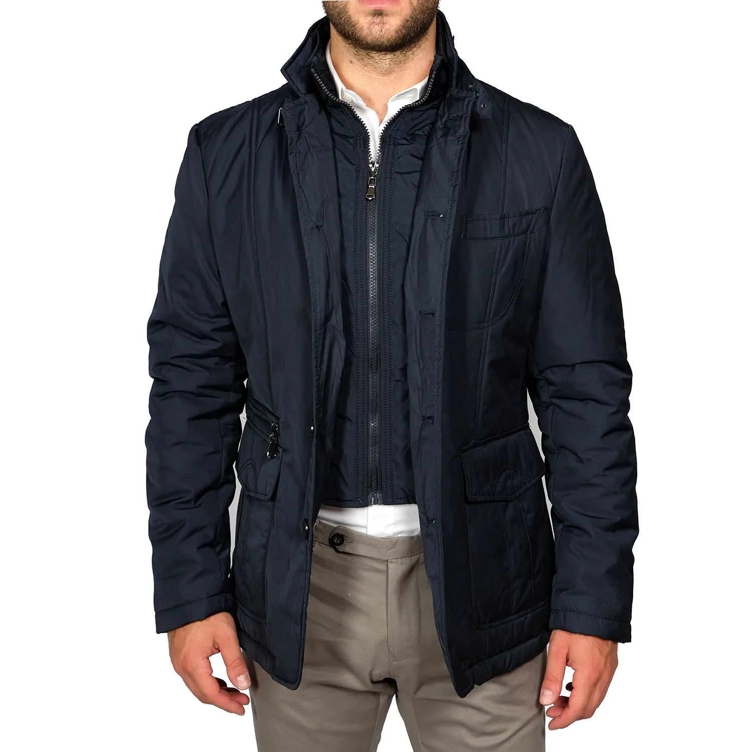 Мужская зимняя стеганая куртка синий элегантный строгий Элегантный Приталенный