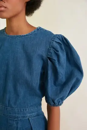 

Blue Balloon Sleeve Denim Jumpsuit Women 'S Clothing Young Girl Clothing 2021 Spring Summer Collection Hot Sale Free Shipping