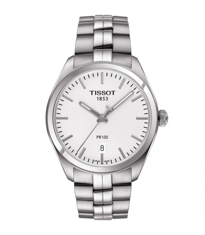 39 мм кварцевые часы Tissot для мужчин T-Classic PR 100 сталь T101.410.11.031.00 | Наручные