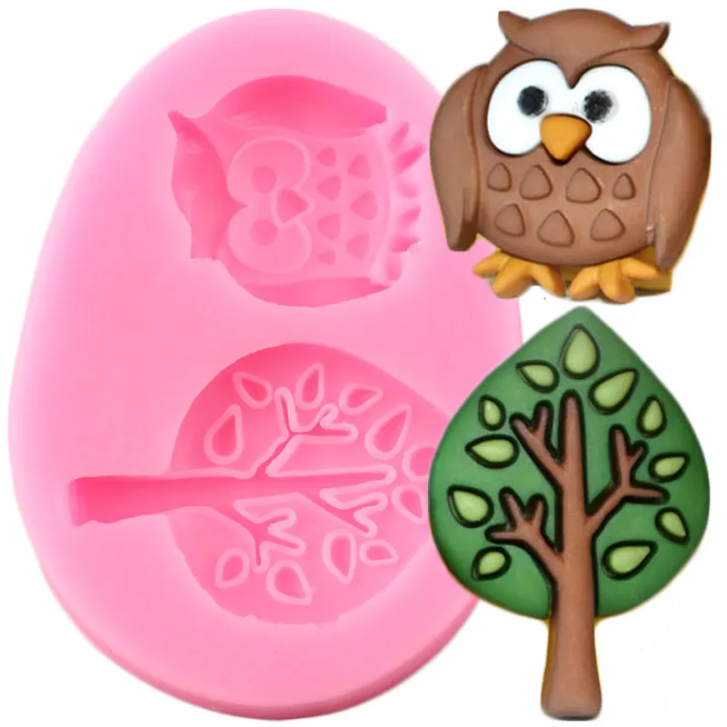 Cartoon Owl Leaf Silicone Mold Chocolate Gumpaste Moulds Cupcake Topper Fondant Molds Clay Resin Mould DIY Cake Decorating Tools