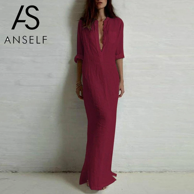 Платье Anself женское длинное в винтажном стиле повседневный пляжный сарафан с V
