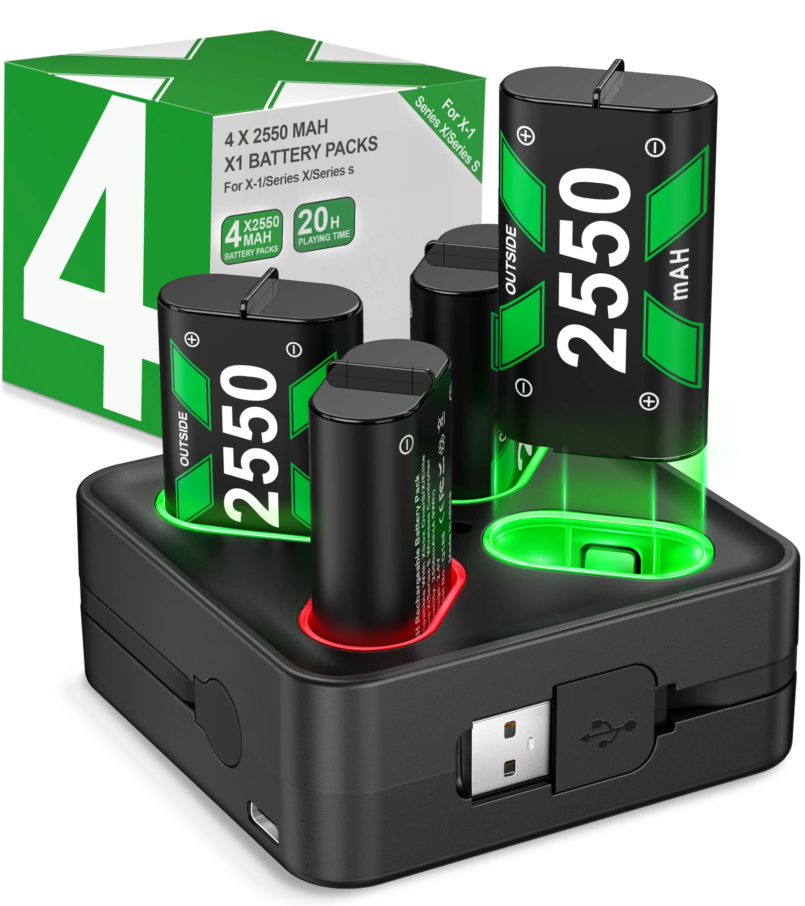 Batería recargable de 4x2550mAh para Xbox One, paquete de batería de controlador para Xbox Series X | S, Xbox One X/Xbox One S/Xbox One Elite
