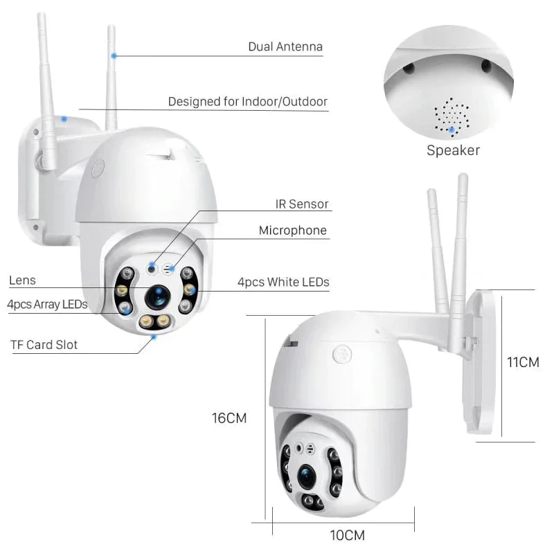 1080P наружная скоростная купольная Wifi камера 2MP Водонепроницаемая аудио PTZ