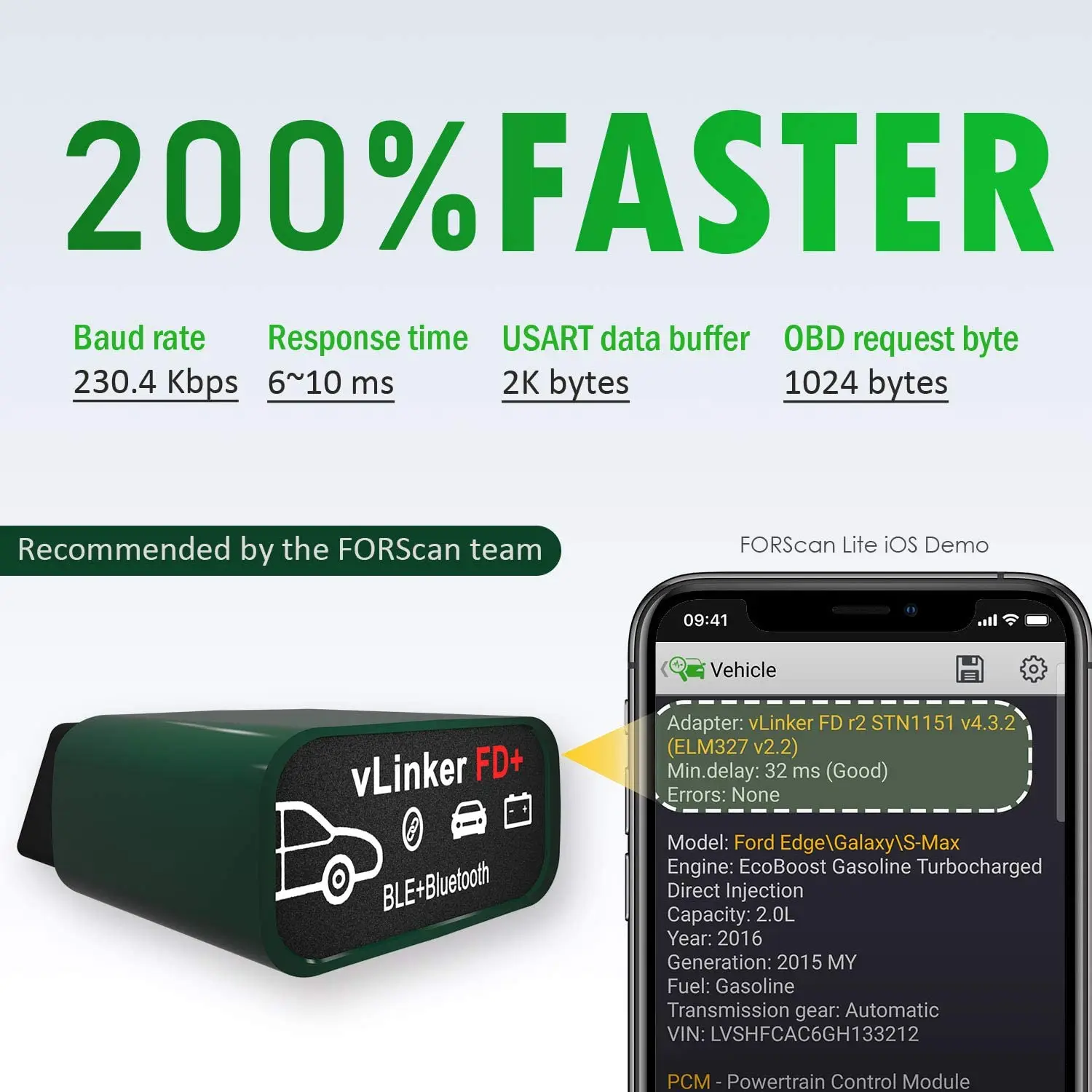 Vgate vLinker FD Plus OBD2 адаптер Bluetooth BLE elm327 obd сканер для FORScan работа с iPhone Android и Windows |