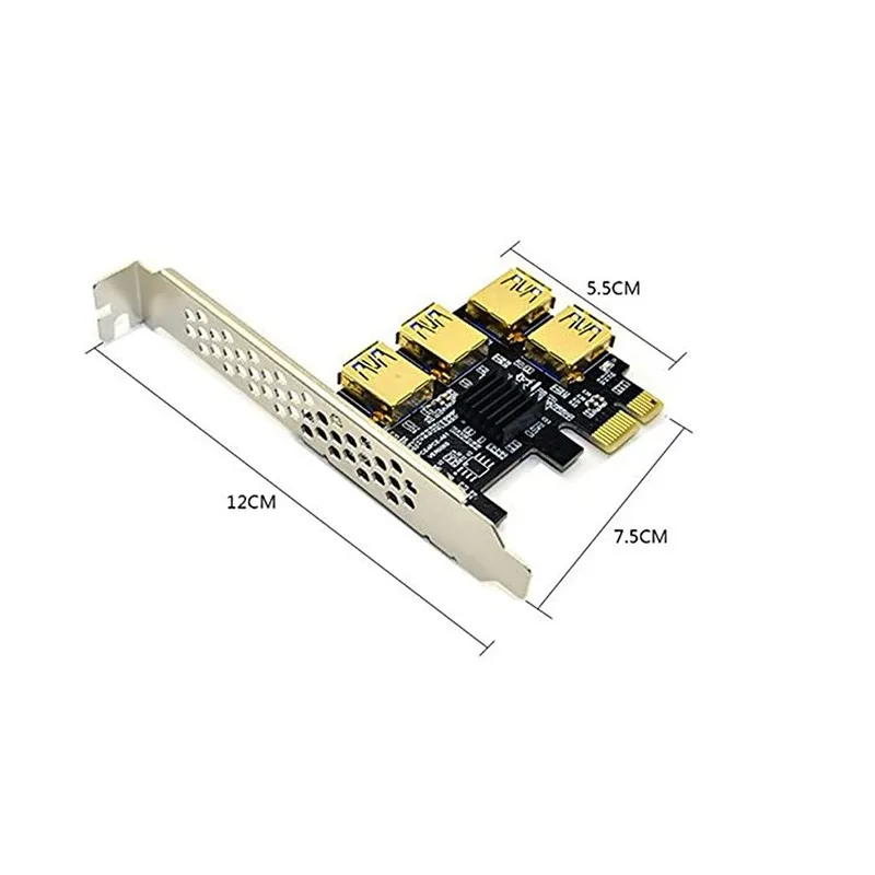 

New Golden PCIE PCI-E Riser Card 1 to 4 USB 3.0 Multiplier Hub PCI Express 1X to 16X Adapter For Bitcoin ETH Mining Miner