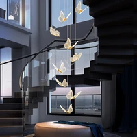 deyidn modern butterfly staircase chandelier lighting acrylic led pendant light for loft living dining room indoor light fixture