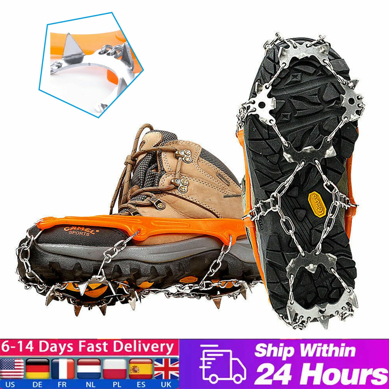 

1Pair 18 Teeths Ice Snow Crampons Anti-Slip Climbing Gripper Shoe Cover Spike High-Strength Stainless Steel Cleats Dropshipping