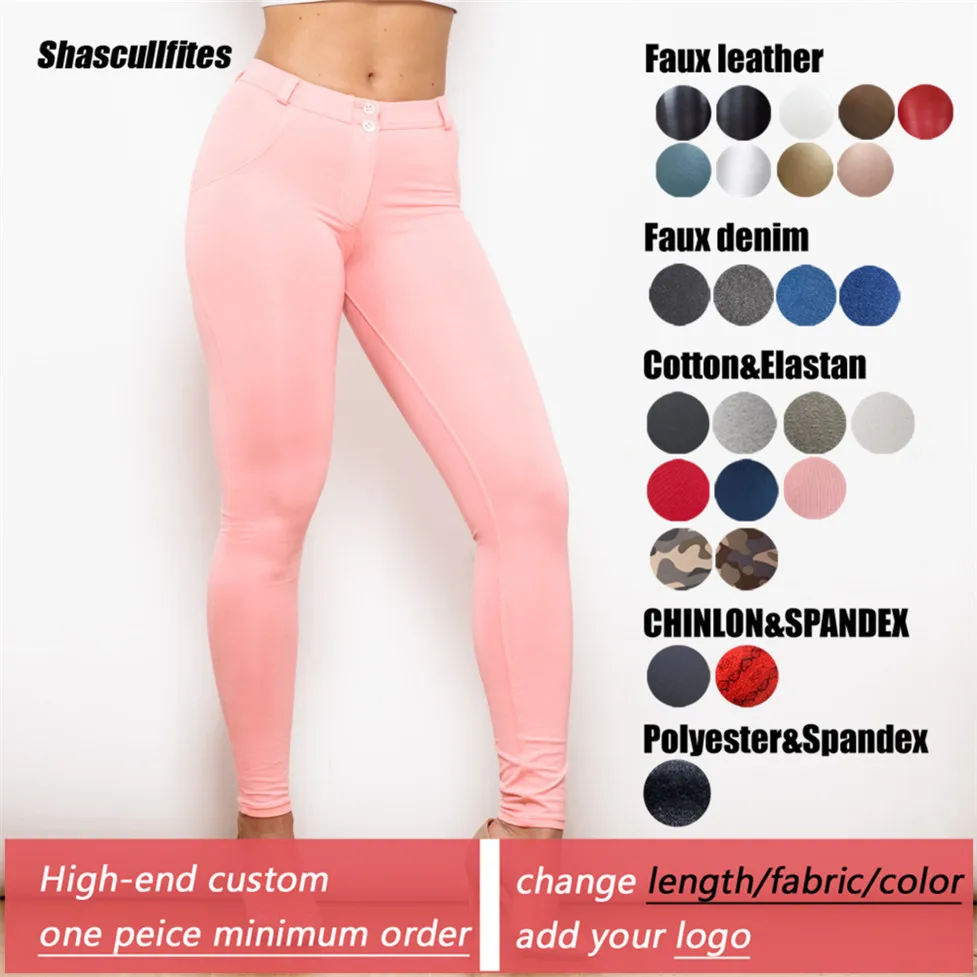 Shascullfites Tailored Pink Push Up Tights Naked Feeling Leggings Women's Summer Soft Legging Button Up Trousers