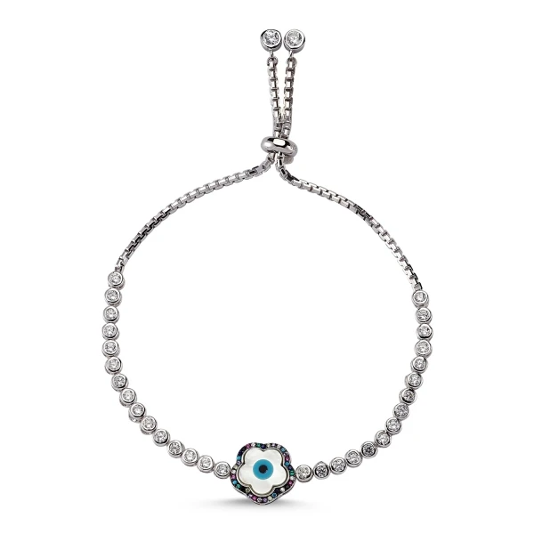 

Silver 925 Sterling Flower Decorated Watercourse Elevator Bracelet