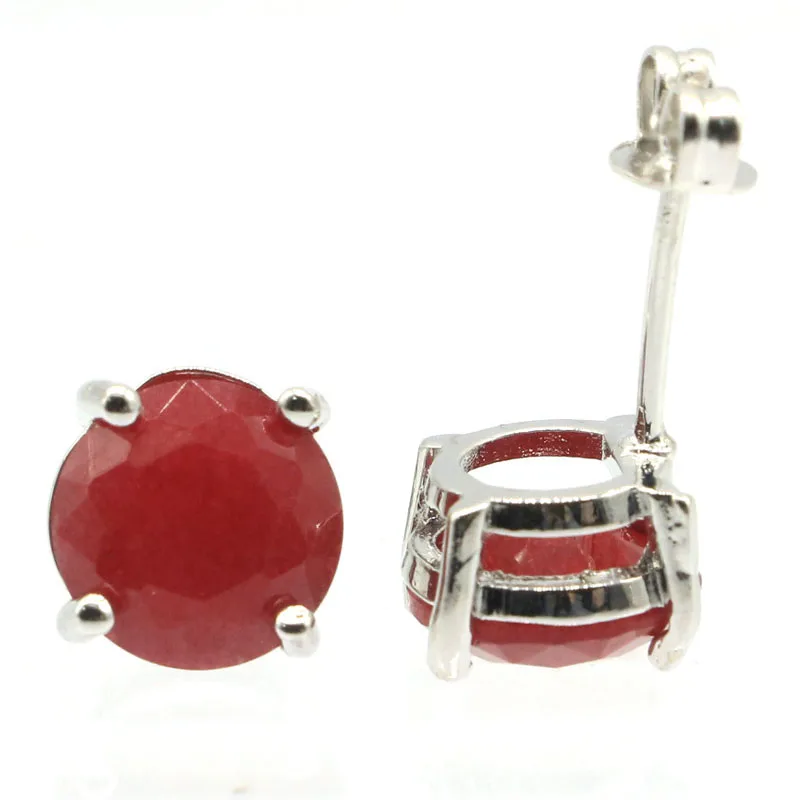 Женские серьги гвоздики с красным рубином и зеленым изумрудом 9 Х9 мм|925 silver