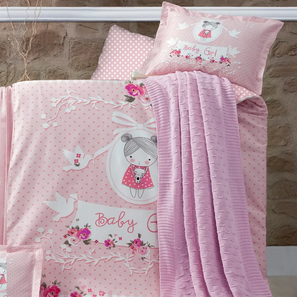 5 PCS Baby Duvet Cover Set Knitted Blanket 60% Bamboo 40% Cotton 2 Pcs Pillowcases,1 Pcs Bedsheet,1 Pcs Duvet Cover Pretty Pink