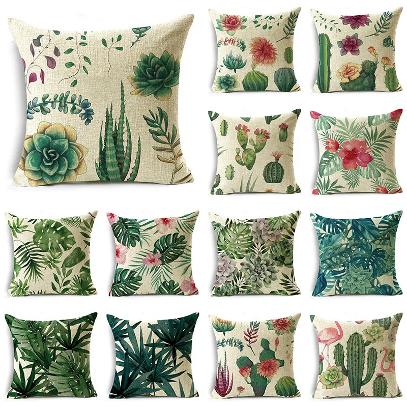 

WZH Green Plant Themed Summer Pattern Pillowcase for Sofa Couch Bedroom Home Decor Linen 40cm/45cm and 50cm