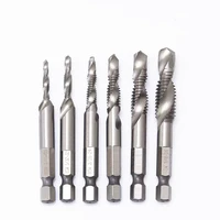 6pcsset hss4341 machine screw right hand thread plug tap screw taps set kit screw twist drill bit set hex shank 6 35mm tap dril